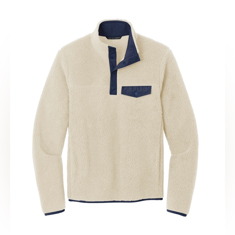Cream and Navy Fleece Snap Pullover